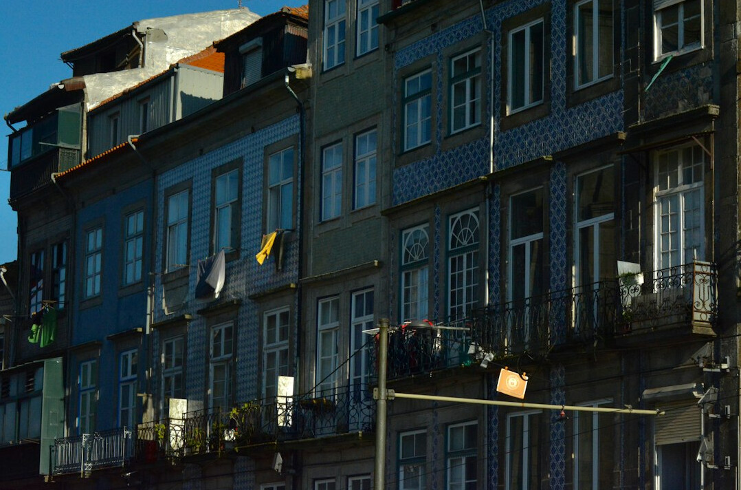 Row of residential apartment buildings in a Portuguese city